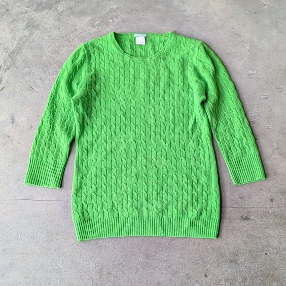 J. Crew Sweaters - Vintage J. Crew Bright Green Cable Knit 3/4 Sleeve Cashmere Sweater small